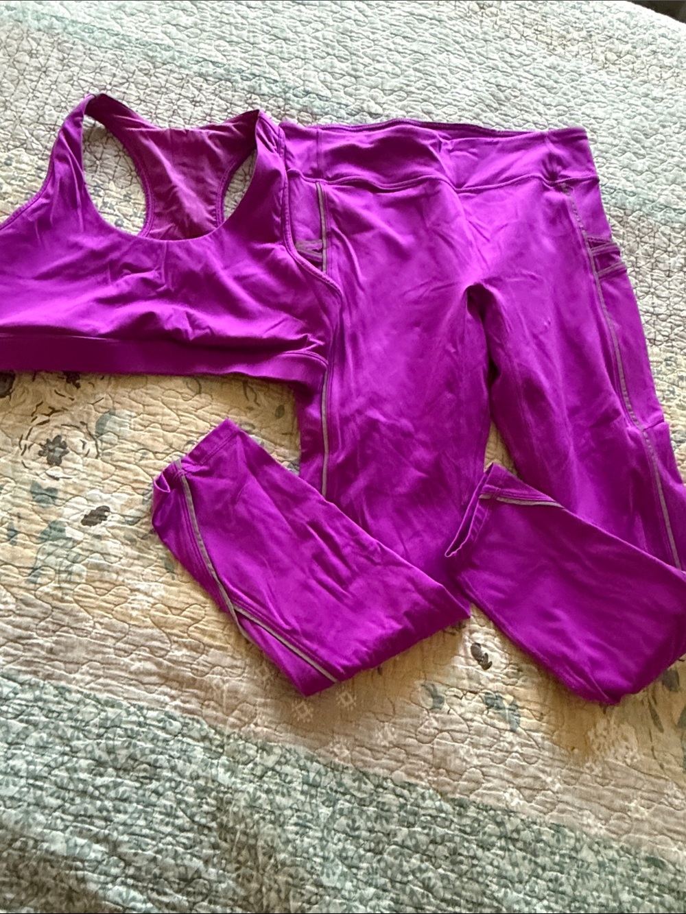 Fabletics Purple High-Waist Leggings and Sports Bra Set